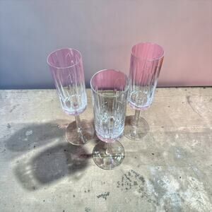 VTG SET OF 3 CARTIER LA MAISON CRYSTAL ART DECO 8.75" CHAMPAGNE FLUTES / GLASSES
